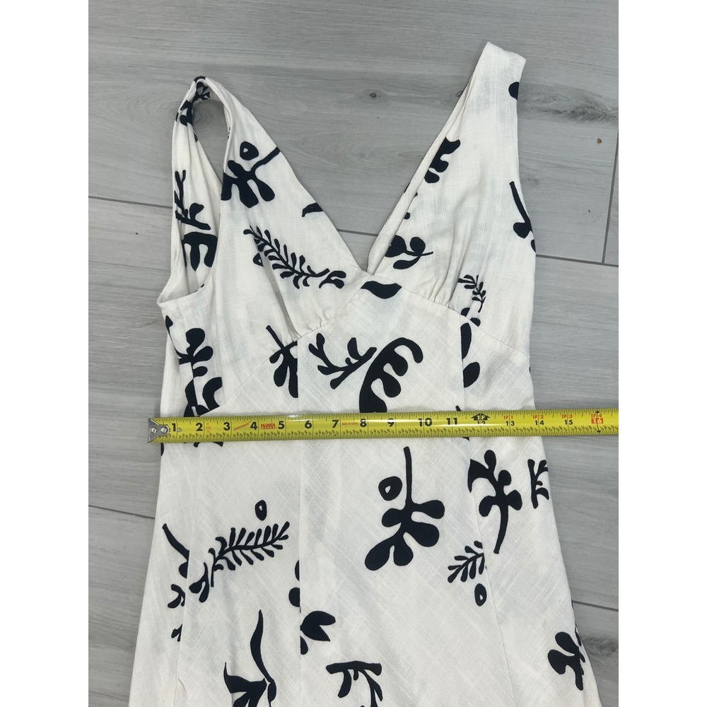 Paper Heart Linen Boho Coastal V-Neck Maxi Dress Sz M Cream Black Minimalist - Picture 7 of 8